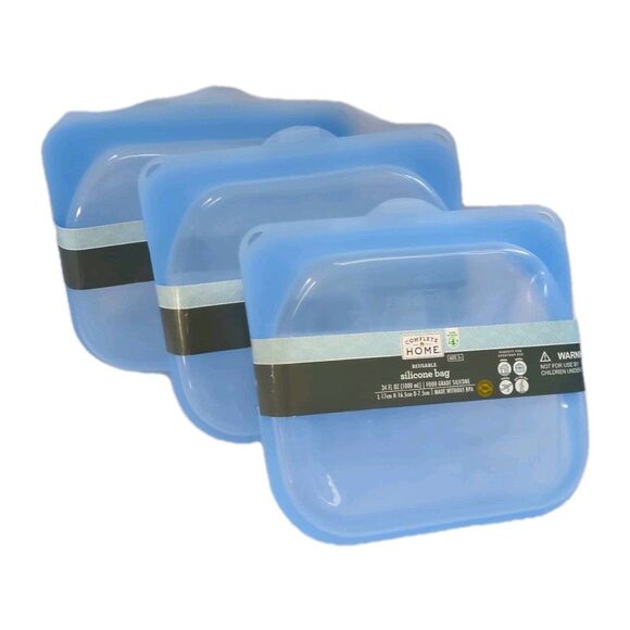 NEW Reusable Silicone Bags Lot Set of 3 100% Food Grade Storage Container No BPA - Picture 1 of 6